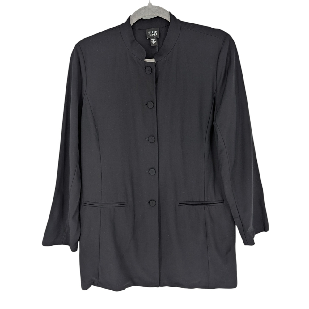 Eileen Fisher Jacket Tropical Viscose Wool Blend Black Size Medium System Office